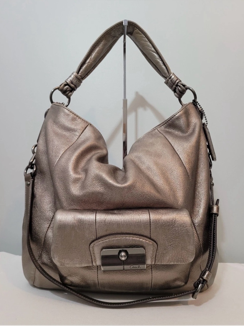 Coach Kristin Metallic Marcasite Leather Hobo Crossbody Bag Y2K Shoulder Purse